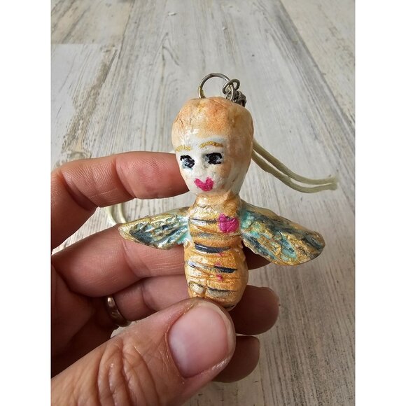 Bee Angel cherub necklace ornament gold glitter BZ Xmas tree - Picture 2 of 10